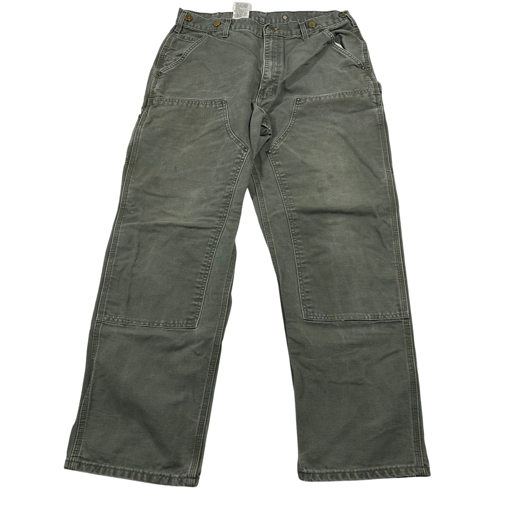 Carhartt B136 MOS Logger Pants Mens 36x32 Moss Green Double Front Dungaree Duck